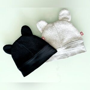 Cozy Fleece Bear Hat — 2 Pair Black & Heather Grey